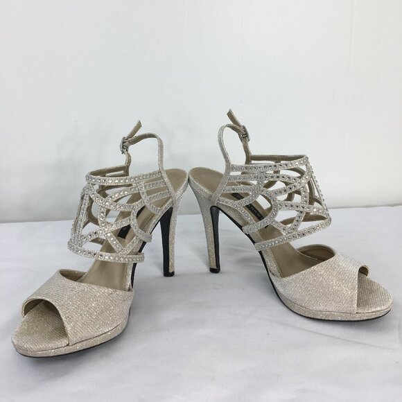 Caparros Gold Metallic Glitter Stiletto Formal Heel Sandals Size 6 EXCELLENT - Picture 3 of 8